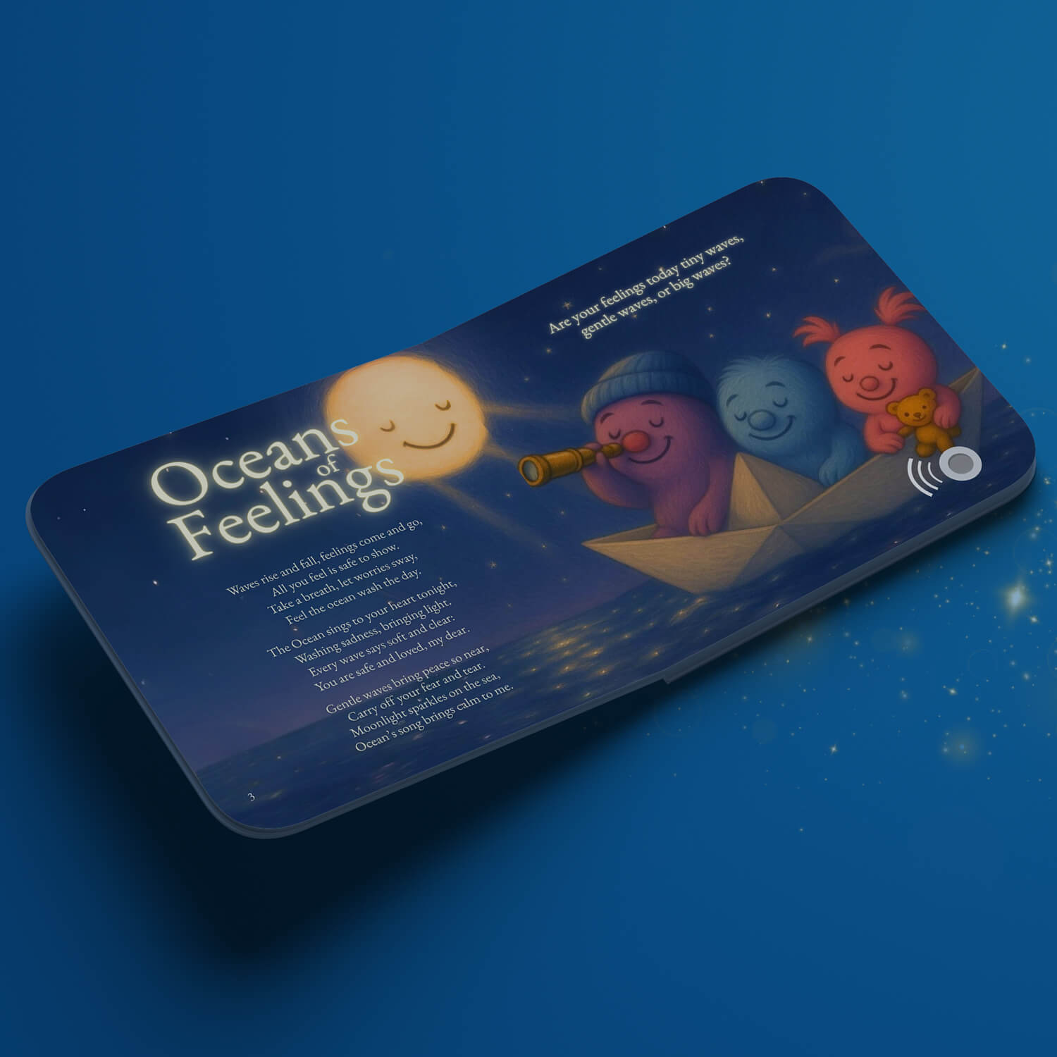 Interactive buttons inside Goodnight Soundbook for kids to play songs