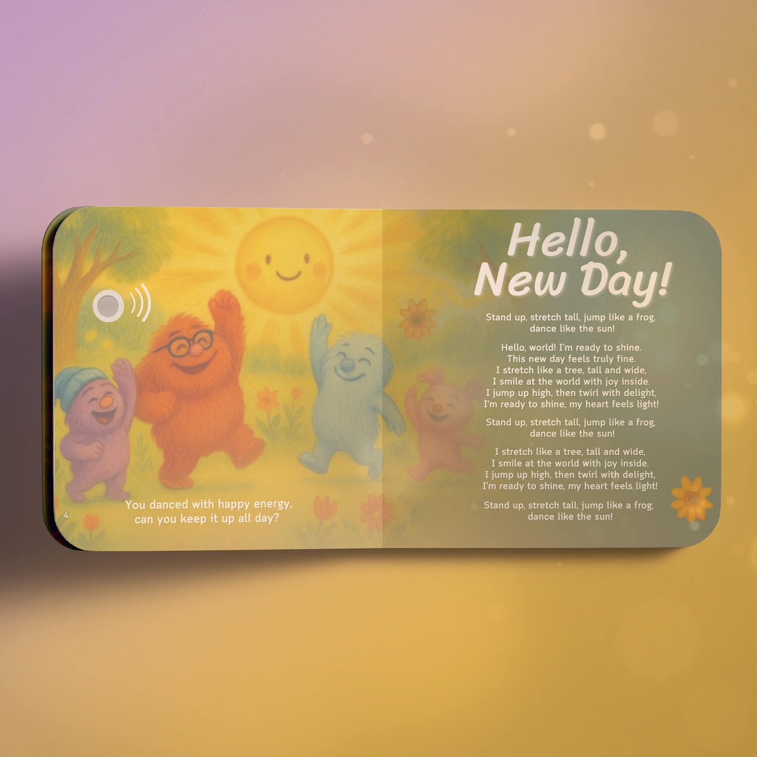 Fuzzlets Morning Soundbook with 5 playful songs and QR code animations