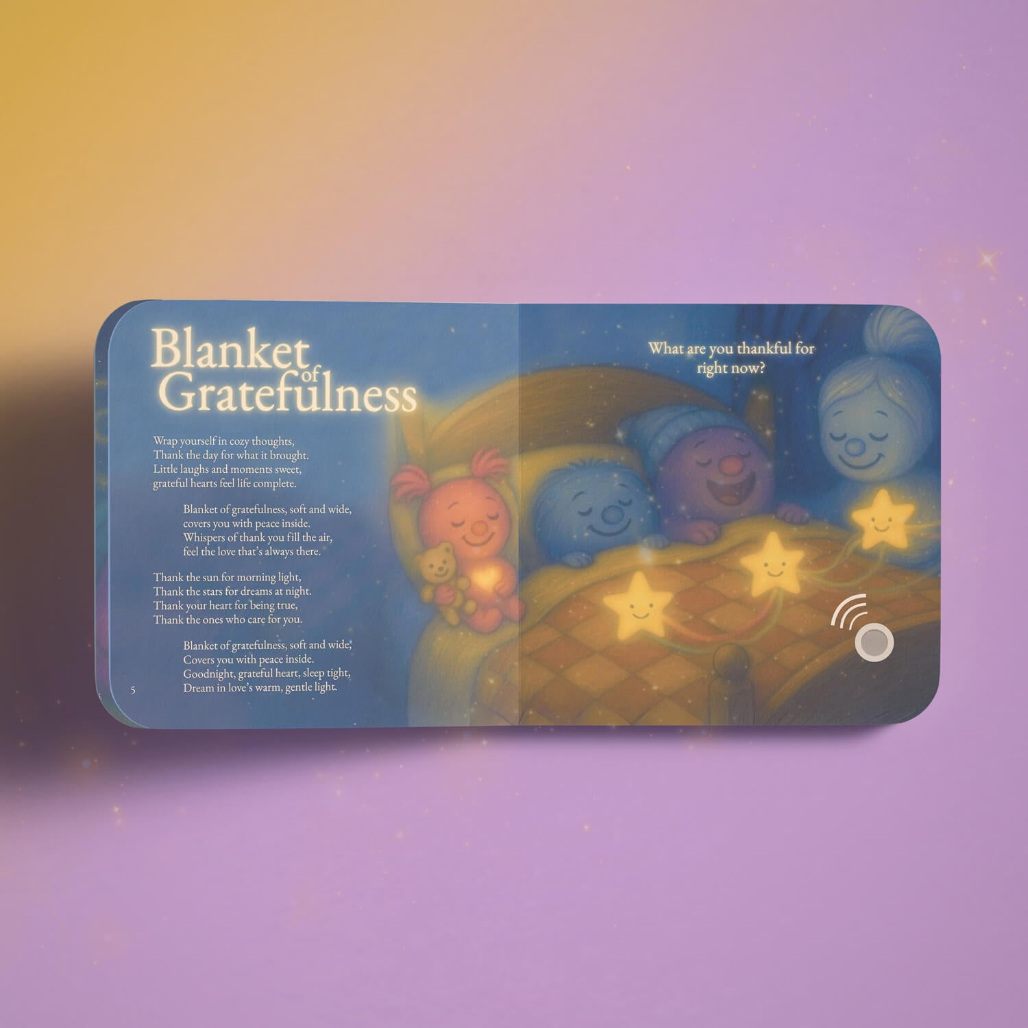 Fuzzlets Bedtime Soundbook with 5 calming songs for kids sleep routine